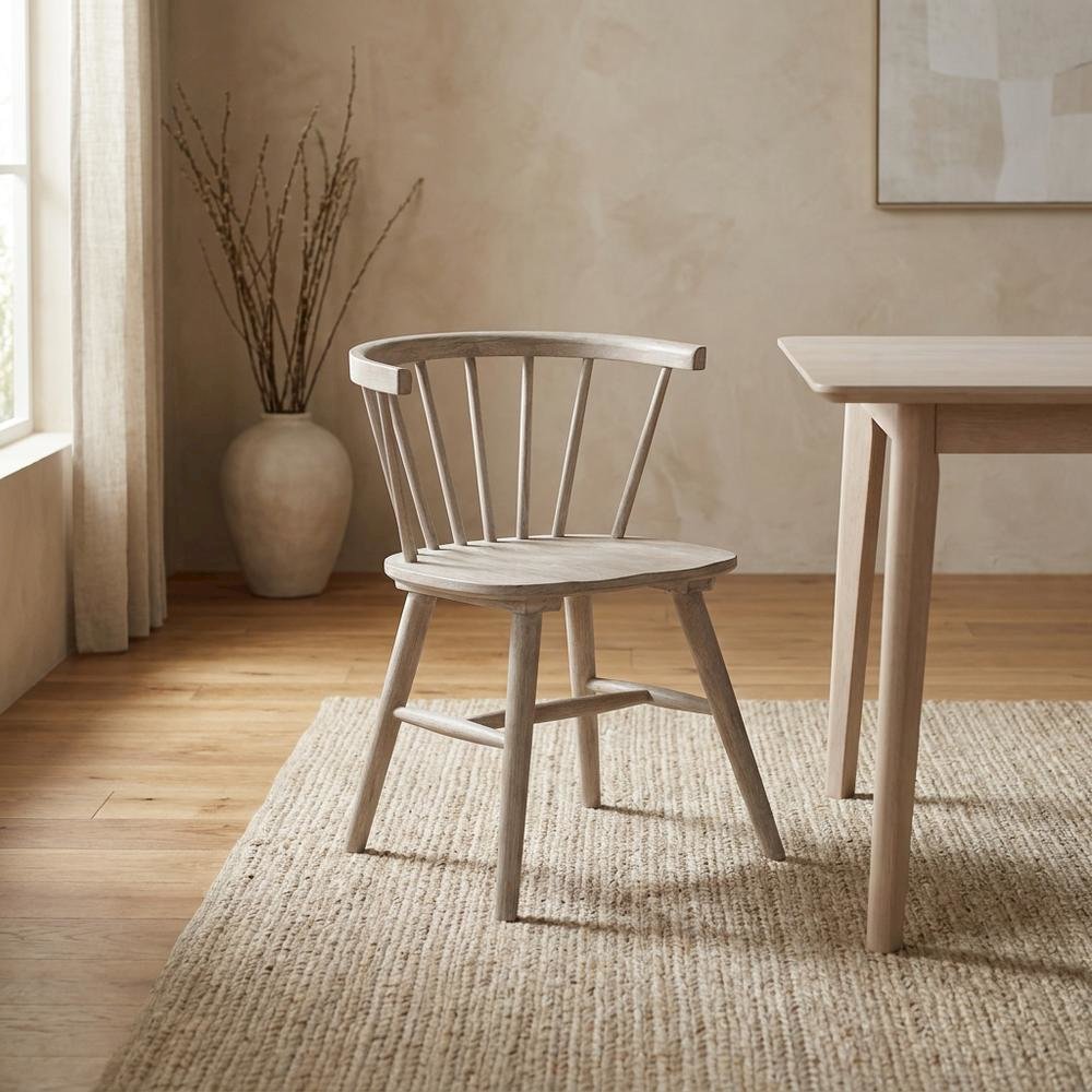 Solid Rubberwood Dining Chair with Curved Back for Dining Room, Tan