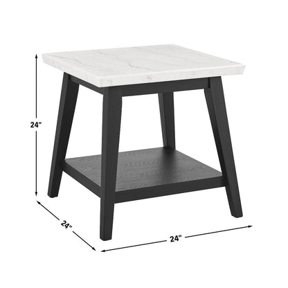 Vida White Marble End Table, Black Finish
