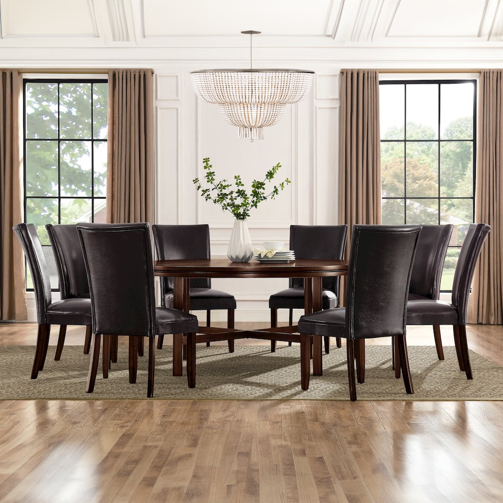 Hartford 72in Dining Set 9 PC with Brown Chairs