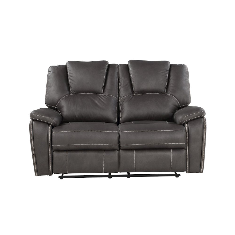 Faux Leather Manual Dual Recliner Loveseat Sofa, Small Love Seat Couch, Gray