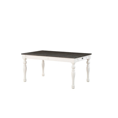 Acacia and Mango Wood Farmhouse Kitchen Dining Table 6 Piece Set, White