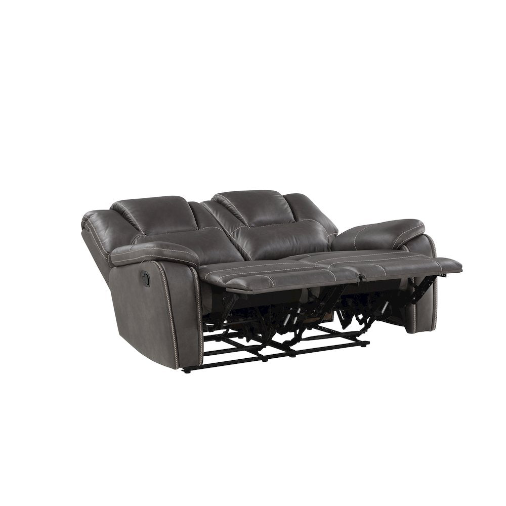 Faux Leather Manual Dual Recliner Loveseat Sofa, Small Love Seat Couch, Gray