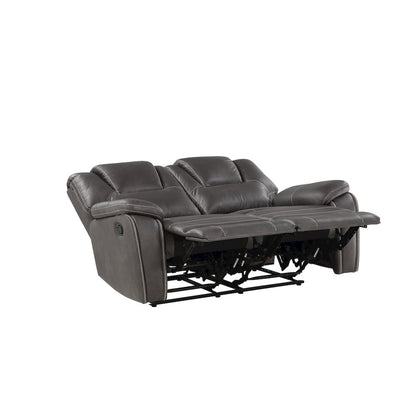 Faux Leather Manual Dual Recliner Loveseat Sofa, Small Love Seat Couch, Gray