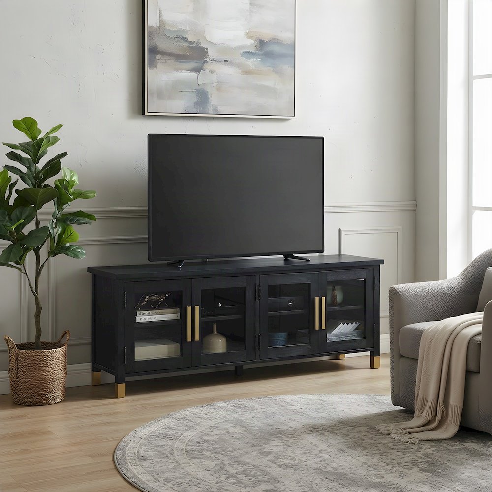 Ash Wood and Iron TV Stand, Media Console and Entertainment Center, Black