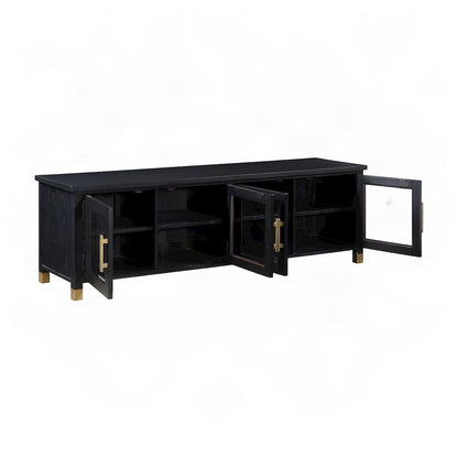 Ash Wood and Iron TV Stand, Media Console and Entertainment Center, Black