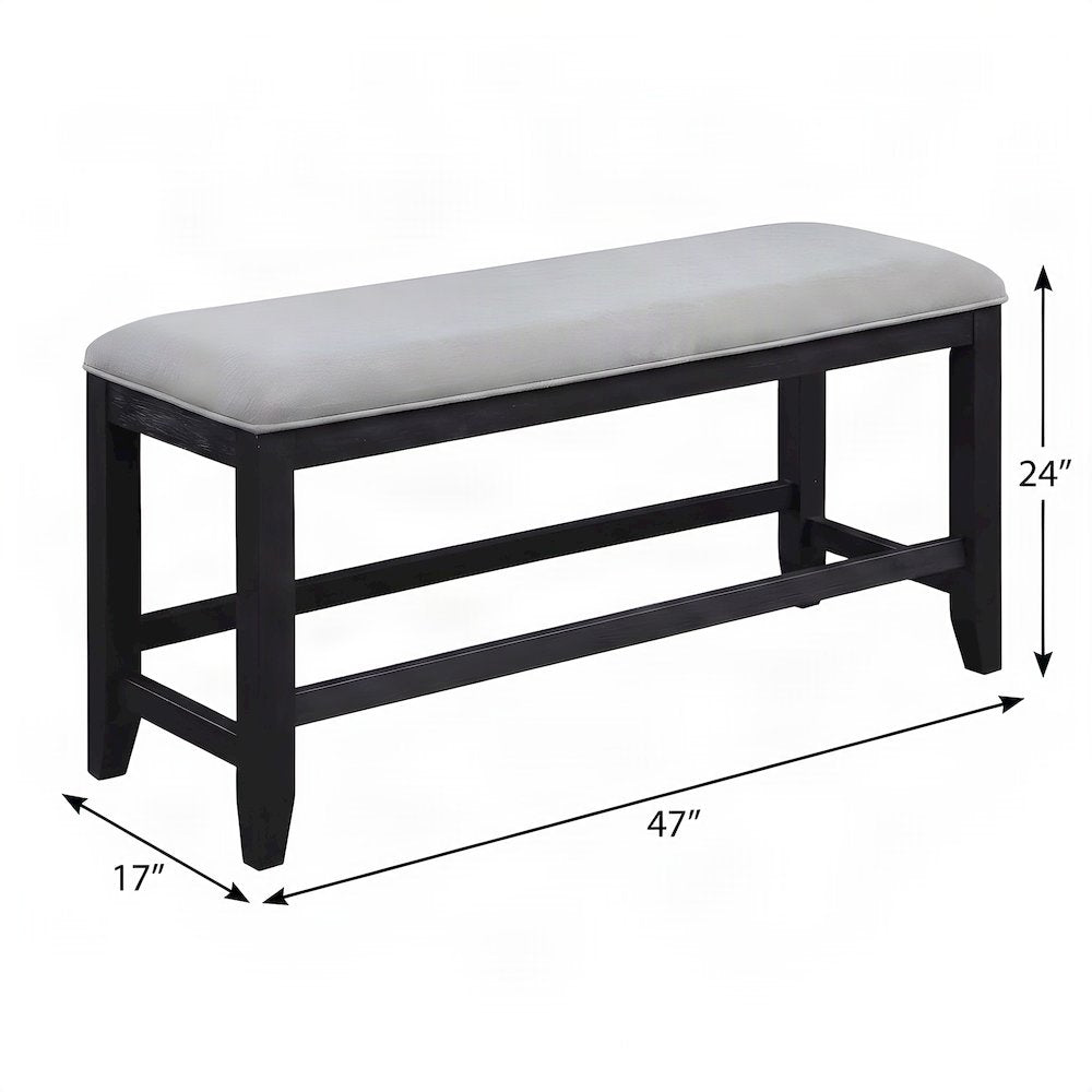 Polyester-Upholstered Counter Height Bench with Rubberwood Frame