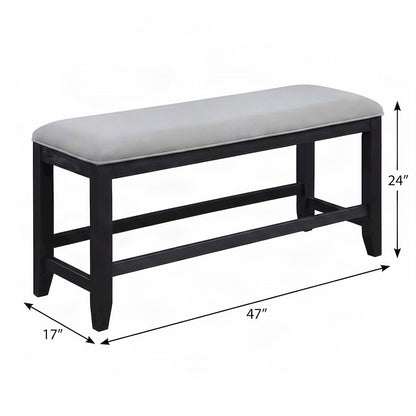Polyester-Upholstered Counter Height Bench with Rubberwood Frame