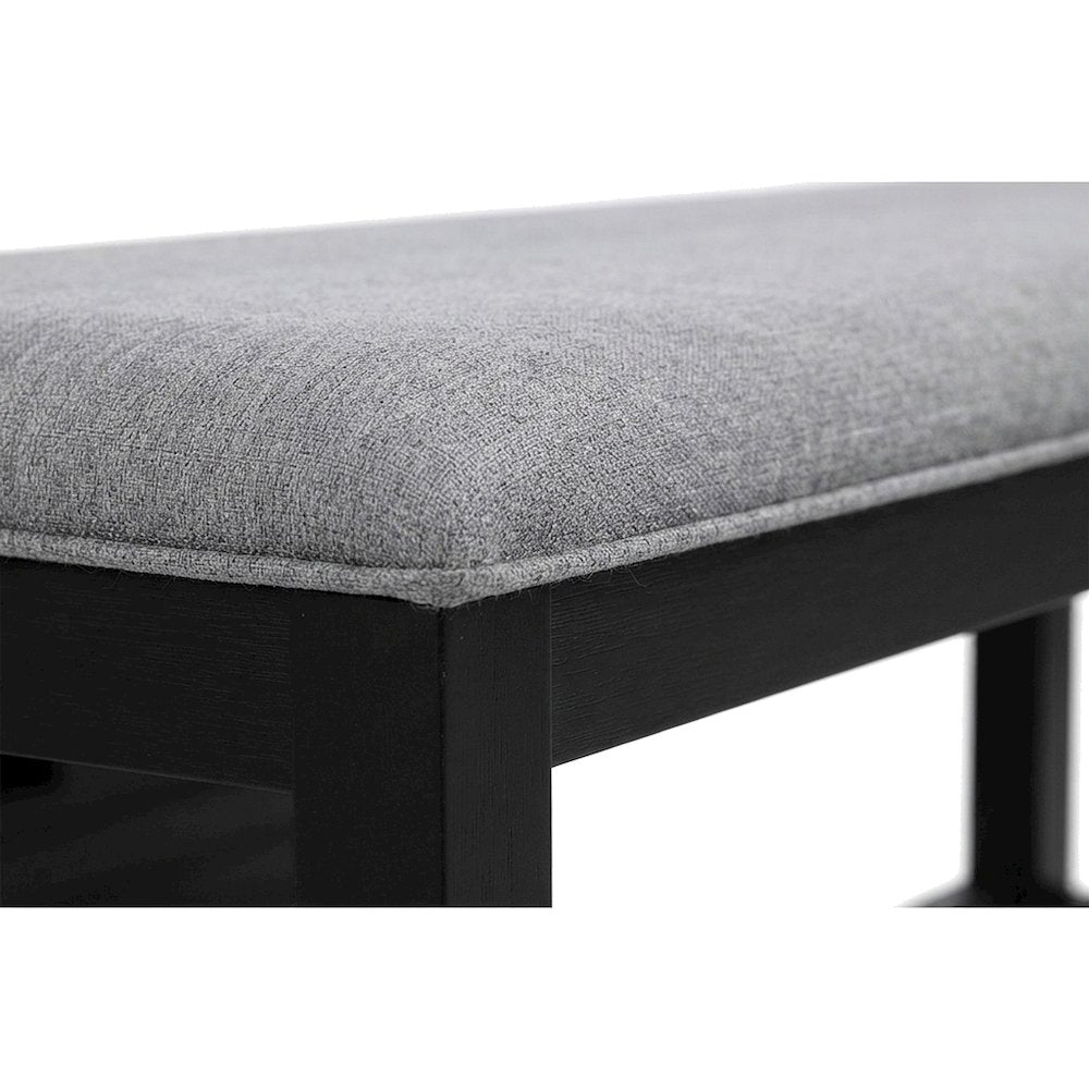 Polyester-Upholstered Counter Height Bench with Rubberwood Frame