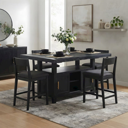Industrial-Style Acacia and Iron Counter Height Bar Table with Storage, Black