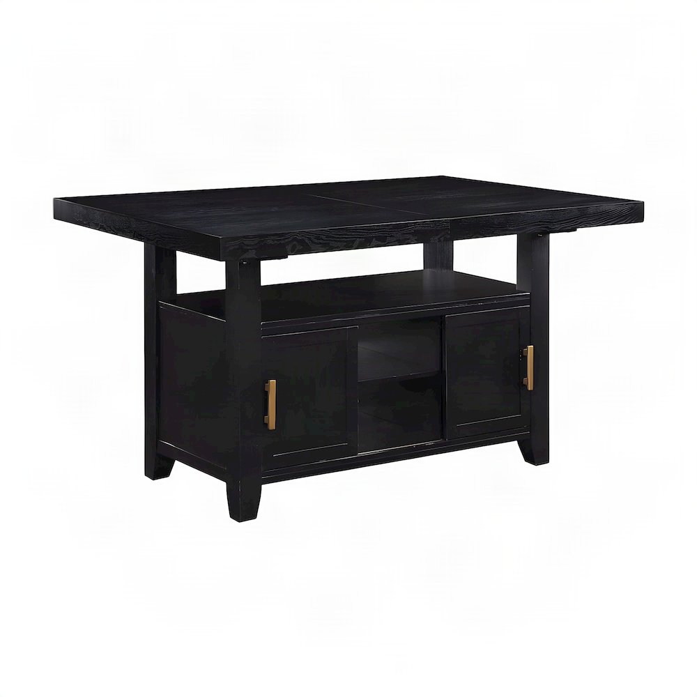 Industrial-Style Acacia and Iron Counter Height Bar Table with Storage, Black