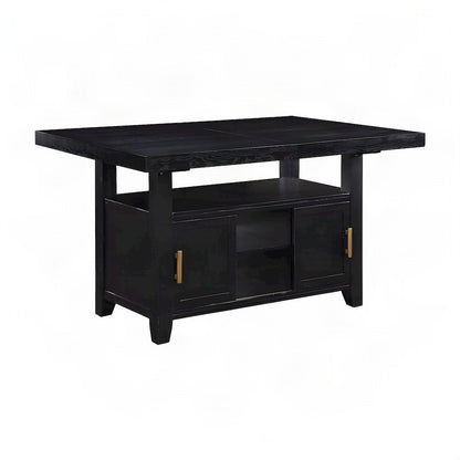 Industrial-Style Acacia and Iron Counter Height Bar Table with Storage, Black