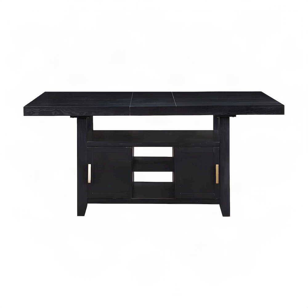 Industrial-Style Acacia and Iron Counter Height Bar Table with Storage, Black