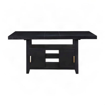 Industrial-Style Acacia and Iron Counter Height Bar Table with Storage, Black