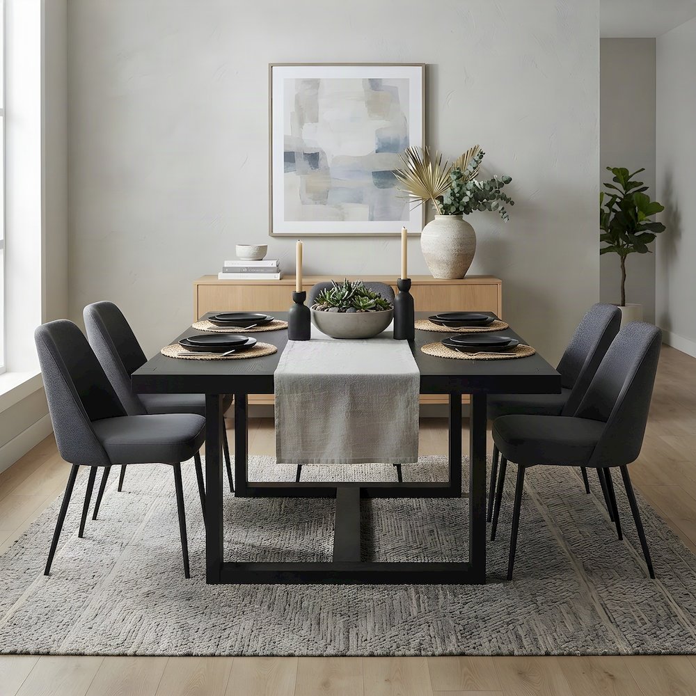 Acacia and Mango Wood Dining Table with Iron Base, Modern Kitchen Table, Black