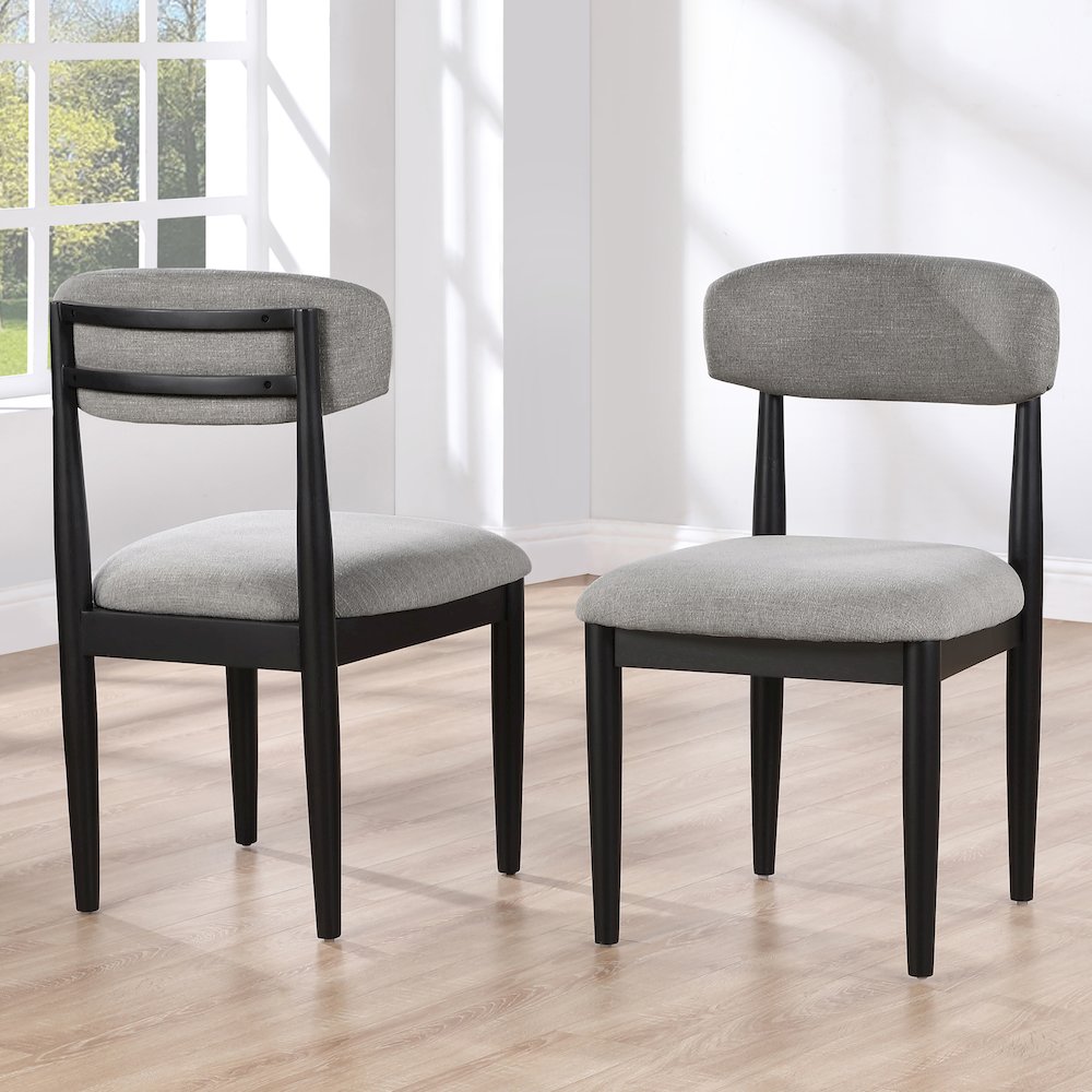 Magnolia 52-inch Round Dining Table & 6 Upholstered Side Chairs, Black Finish