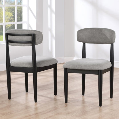Magnolia 52-inch Round Dining Table & 6 Upholstered Side Chairs, Black Finish