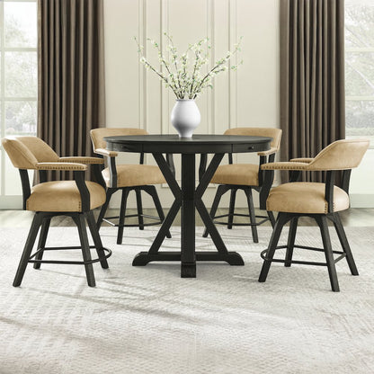 Rylie Counter Table & 4 Swivel Counter Chairs, Black Finish/Sand Vegan Leather