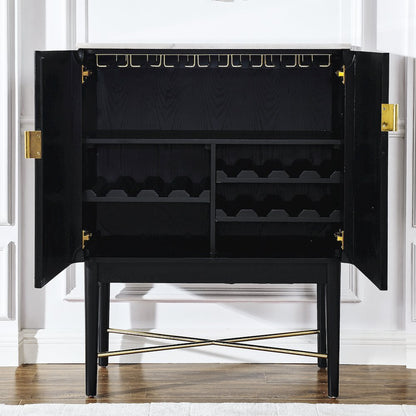 Vida Marble Top WIne Cabinet, Black Finish