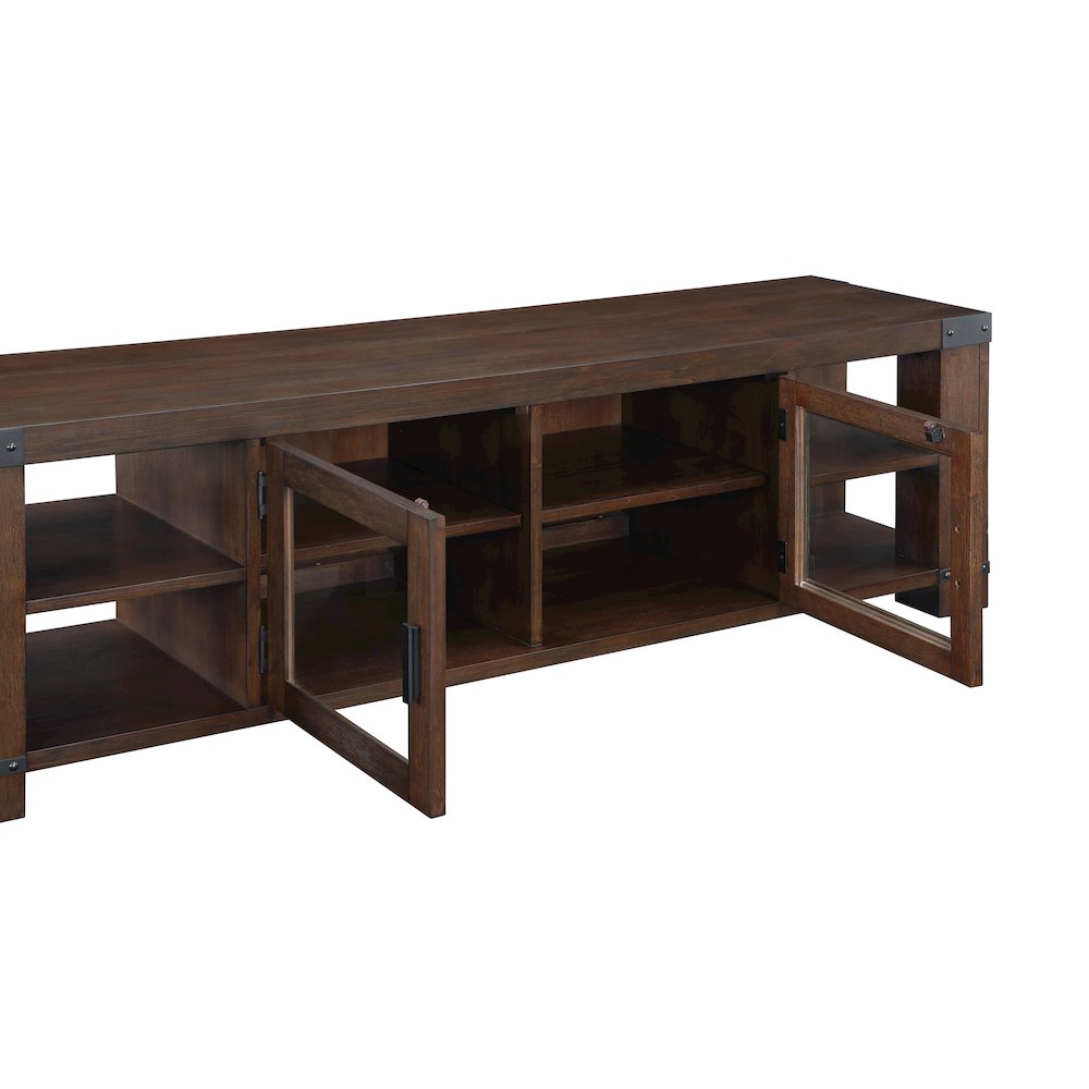 Wood Veneer and Iron Farmhouse TV Stand, Entertainment Center, Brown