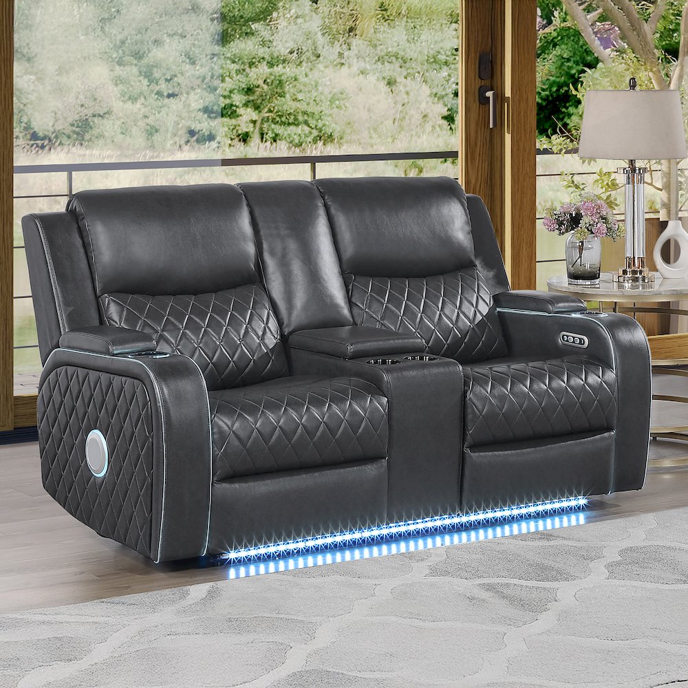 Luna Charcoal Power Console Loveseat