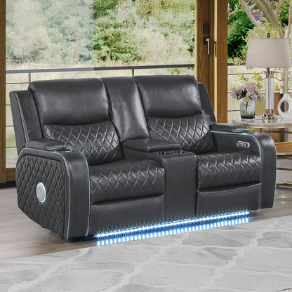 Luna Charcoal Power Console Loveseat