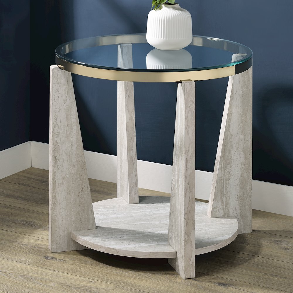 Wanda 24″ Round Glass Top End Table