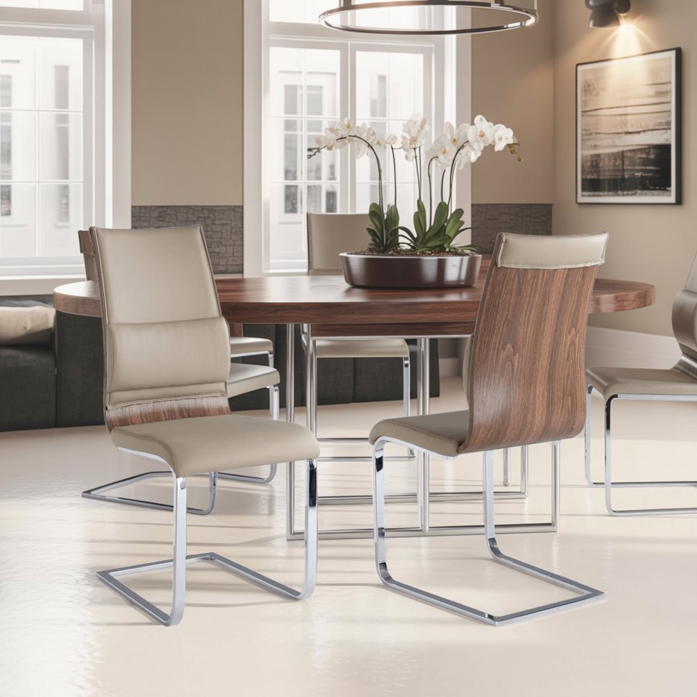 Taupe Faux Leather Chair Set of 2 - Modern Dining Chairs