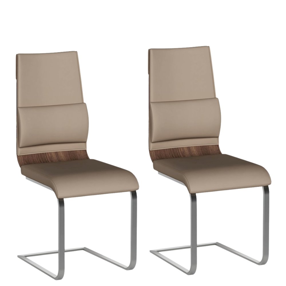 Taupe Faux Leather Chair Set of 2 - Modern Dining Chairs