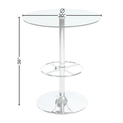 Glass Bar Table with Chrome Base – Counter Height Round Cocktail Table