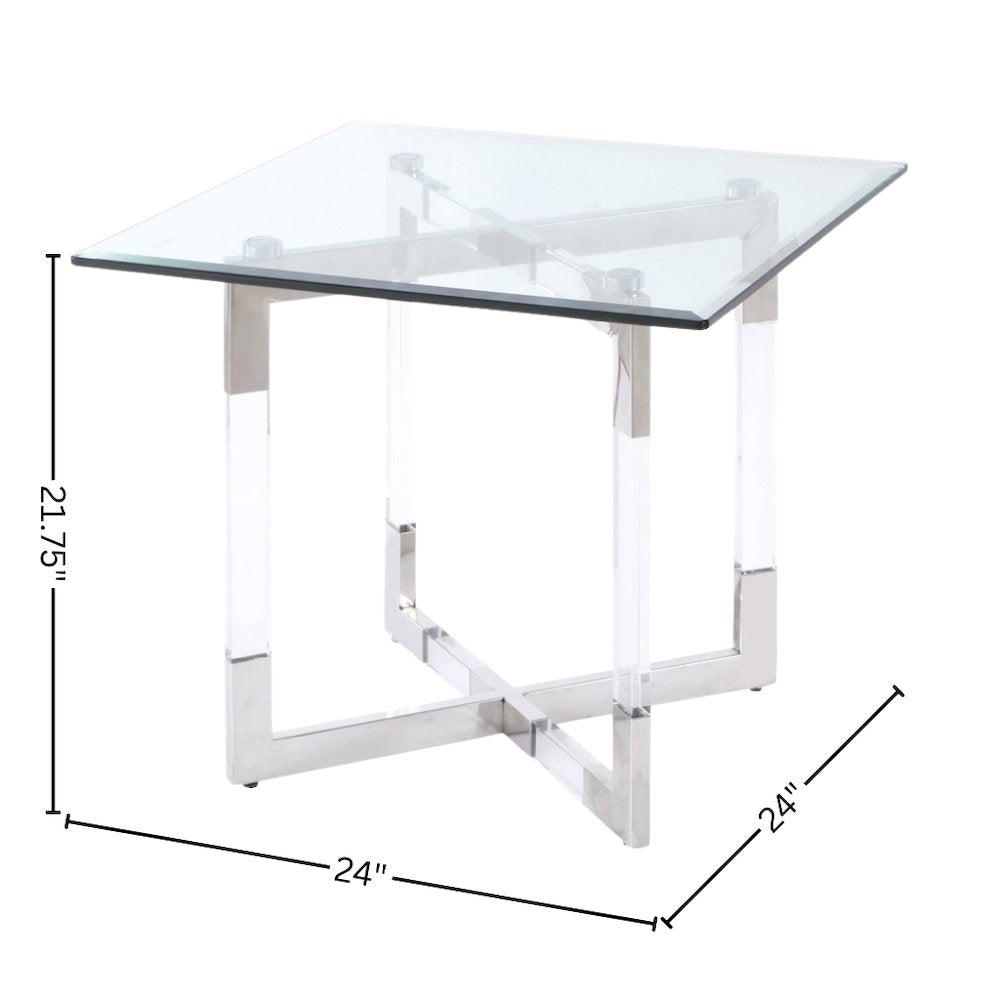 Acrylic Side Table with Glass Top - Modern Glass End Table