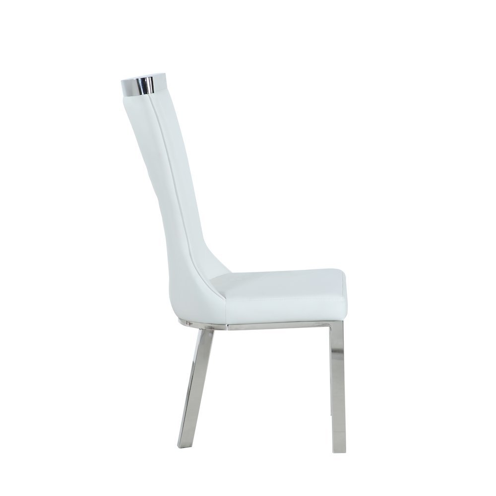 White Dining Chair Set of 2 - Faux Leather Upholstery and Steel Legs