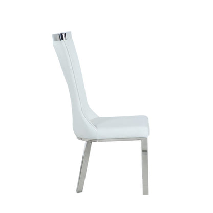 White Dining Chair Set of 2 - Faux Leather Upholstery and Steel Legs