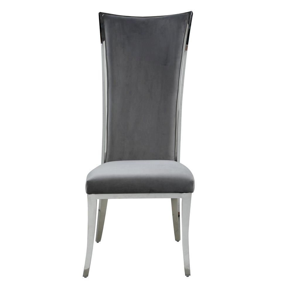 Modern Gray Dining Chair Set of 2 - Upholstered Chair with Stainless Steel Frame
