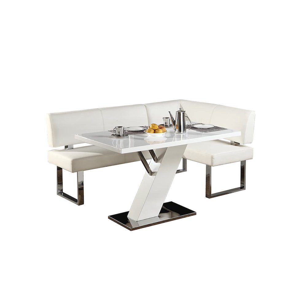 White Faux Leather Corner Dining Table with Kitchen Nook Bench Seating