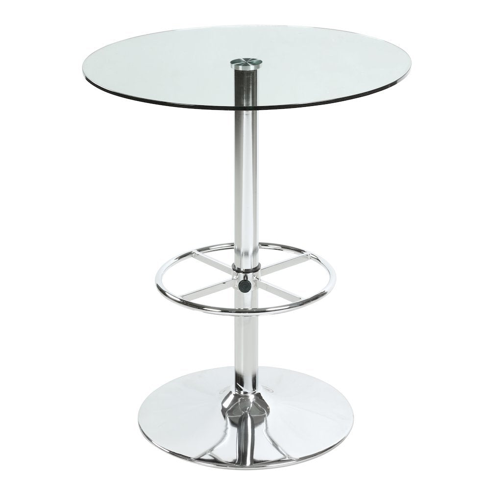 Glass Bar Table with Chrome Base – Counter Height Round Cocktail Table
