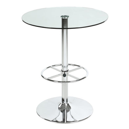 Glass Bar Table with Chrome Base – Counter Height Round Cocktail Table