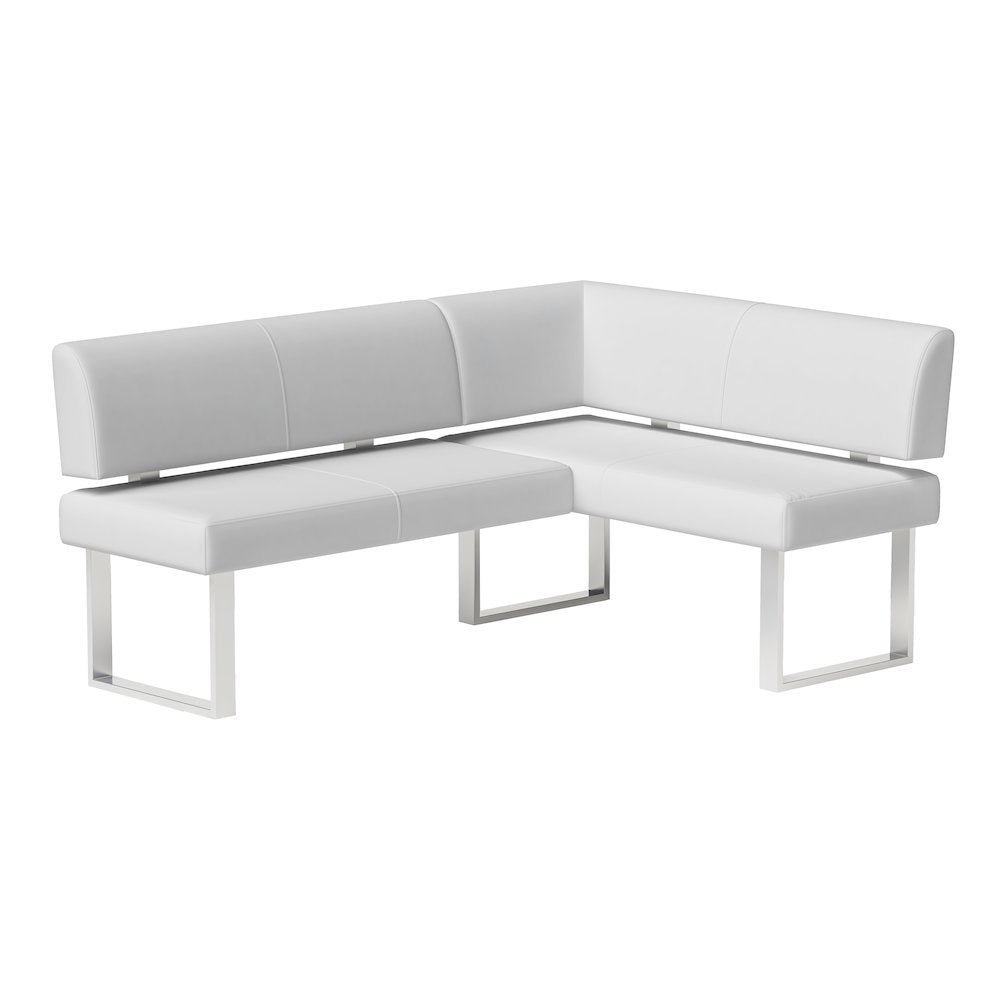White Faux Leather Corner Dining Table with Kitchen Nook Bench Seating