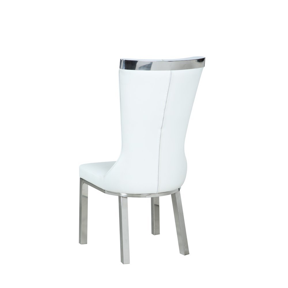 White Dining Chair Set of 2 - Faux Leather Upholstery and Steel Legs