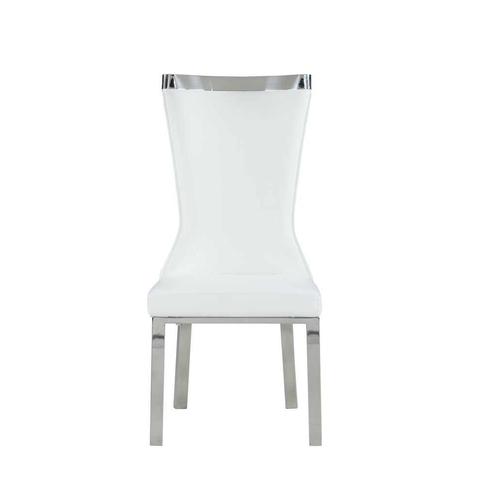 White Dining Chair Set of 2 - Faux Leather Upholstery and Steel Legs