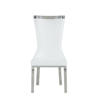 White Dining Chair Set of 2 - Faux Leather Upholstery and Steel Legs