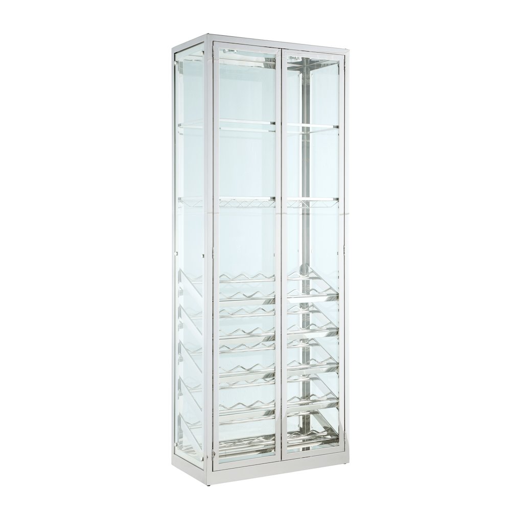 Contemporary Glass Curio W/ Wine & Stemware Racks