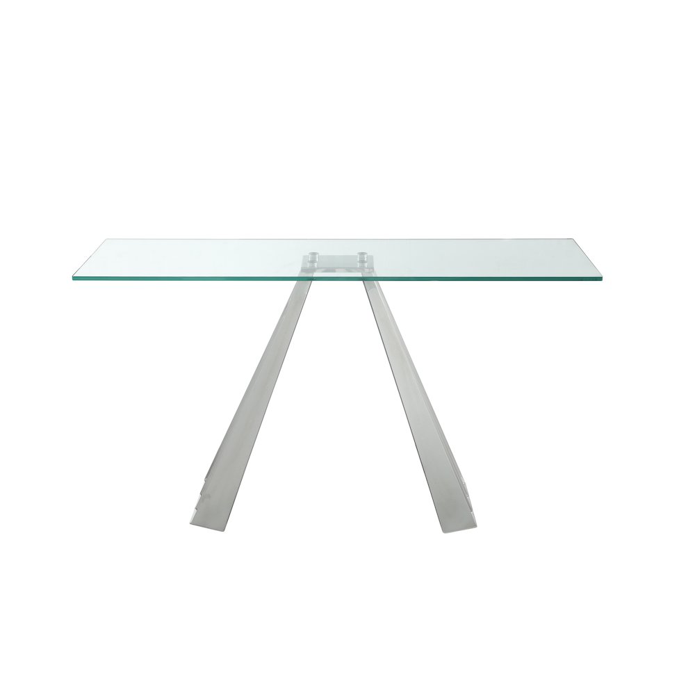 Contemporary 18" X 55" Glass Sofa Table With Flare Pyramid Base