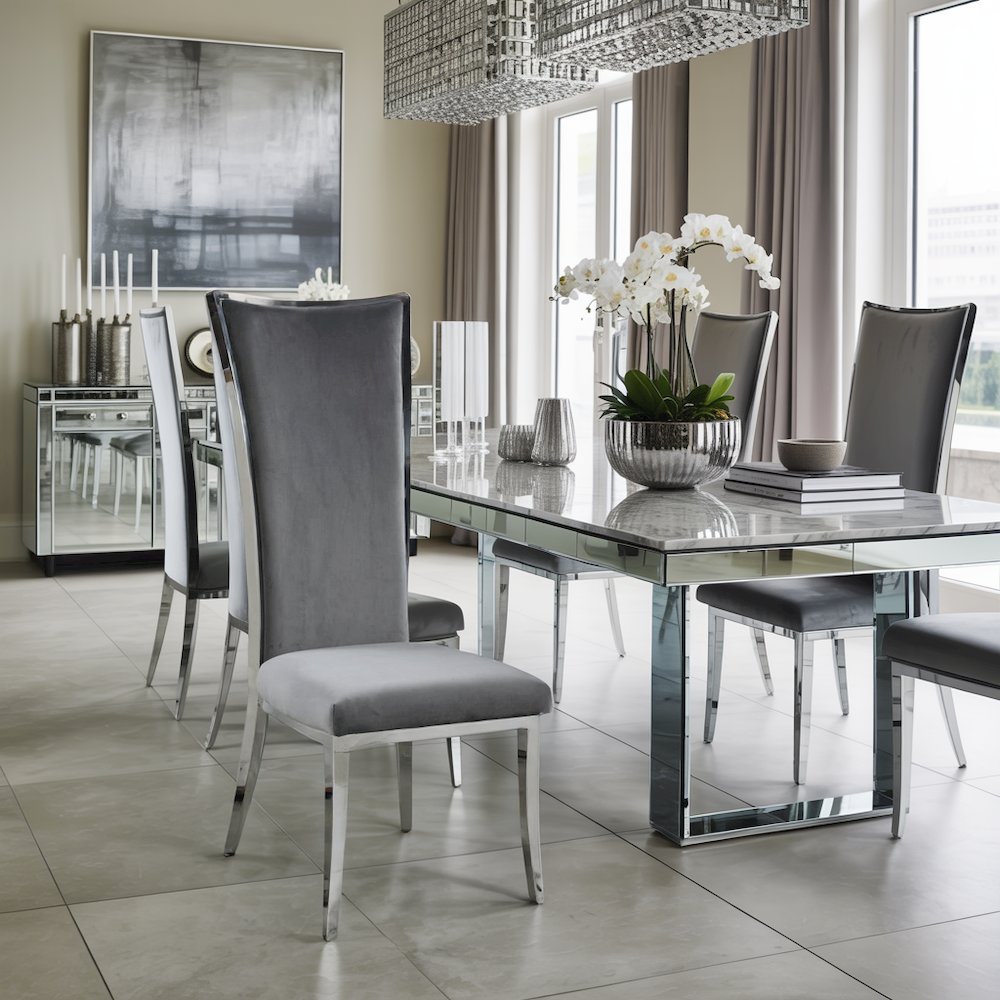 Modern Gray Dining Chair Set of 2 - Upholstered Chair with Stainless Steel Frame