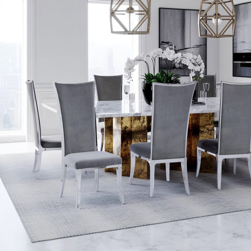Modern Gray Dining Chair Set of 2 - Upholstered Chair with Stainless Steel Frame