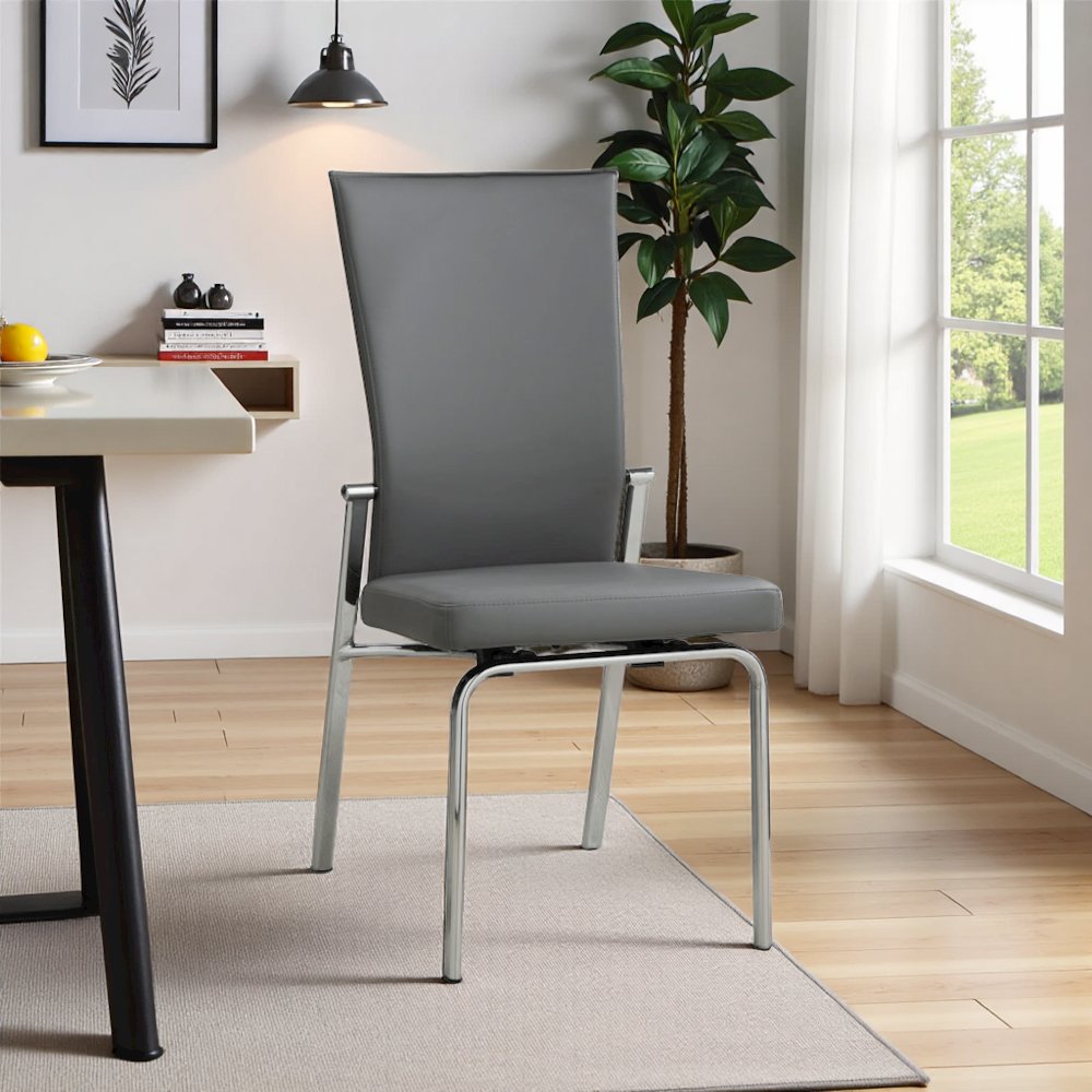 Faux Leather Chair Set of 2 - Gray Leather Dining Chairs