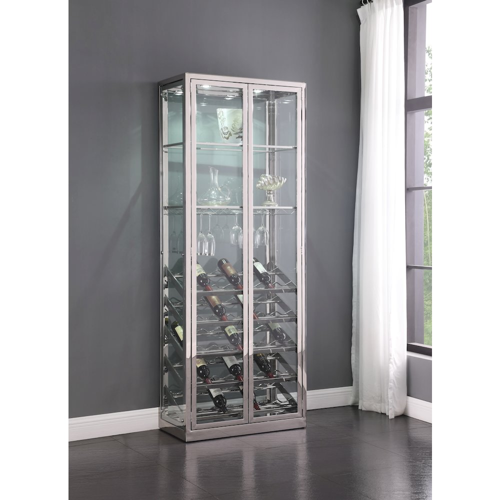 Contemporary Glass Curio W/ Wine & Stemware Racks