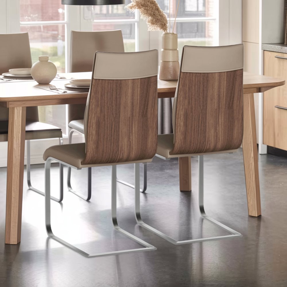 Taupe Faux Leather Chair Set of 2 - Modern Dining Chairs