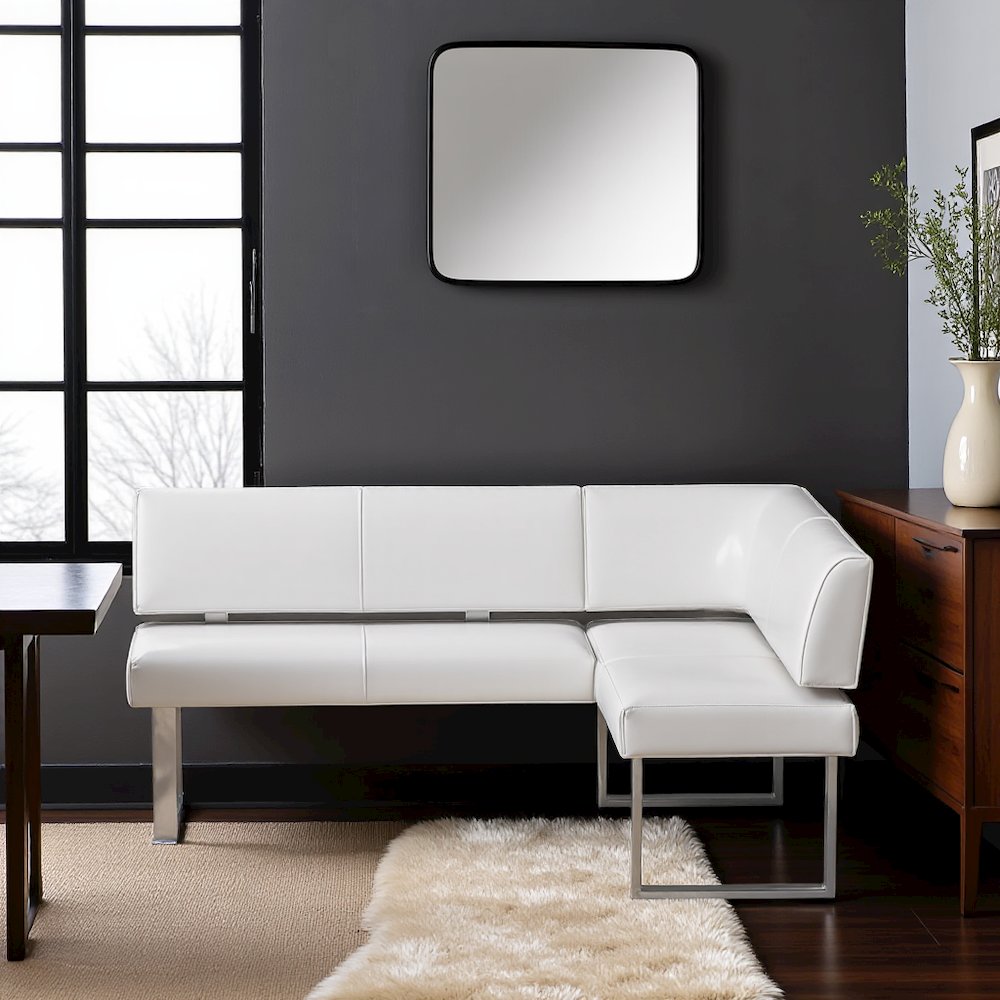White Faux Leather Corner Dining Table with Kitchen Nook Bench Seating