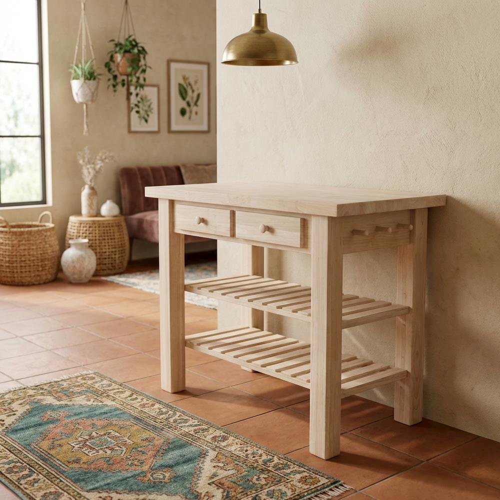 Unfinished Kitchen Island with Wipe-Clean Surface and Spacious Storage