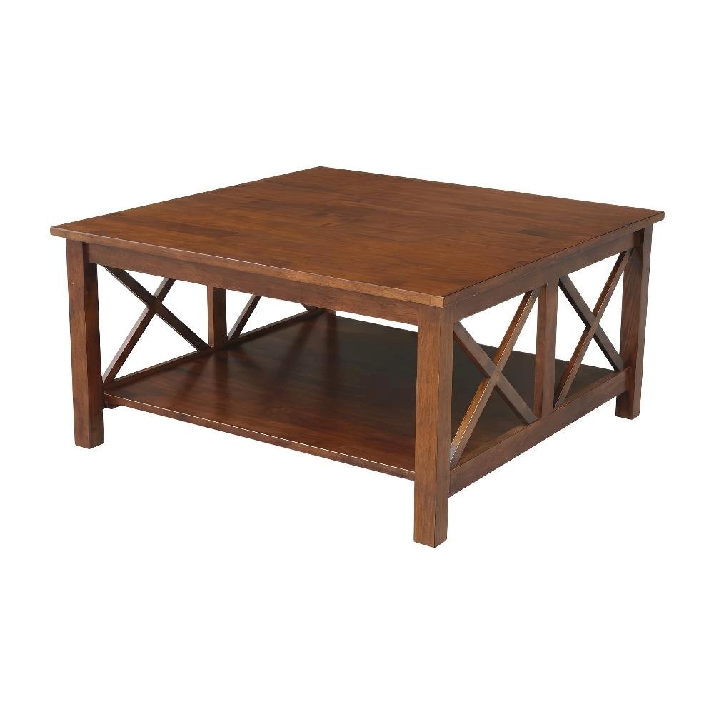 Brown Parawood Coffee Table with Square Top and Sturdy Construction SKU